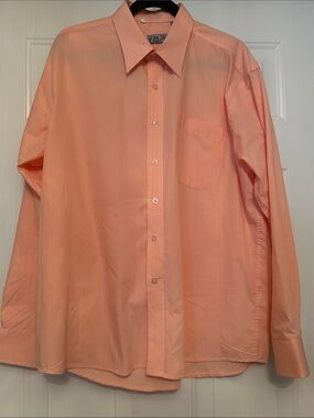 Desire Collection Men’s Long-Sleeve Button-up Dress Shirt L Peach Classic Career